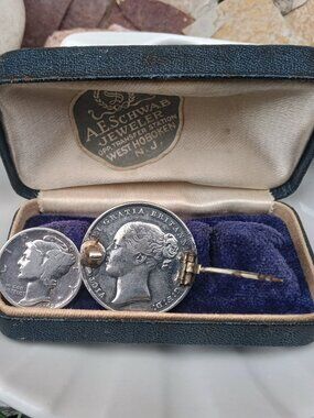 Antique 1880's Sixpence Good Luck Pin